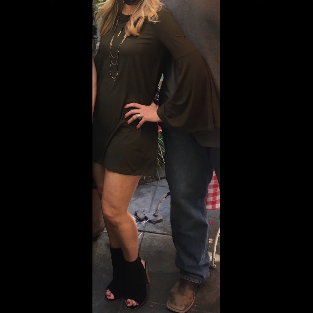 Heather green bell sleeve mini dress